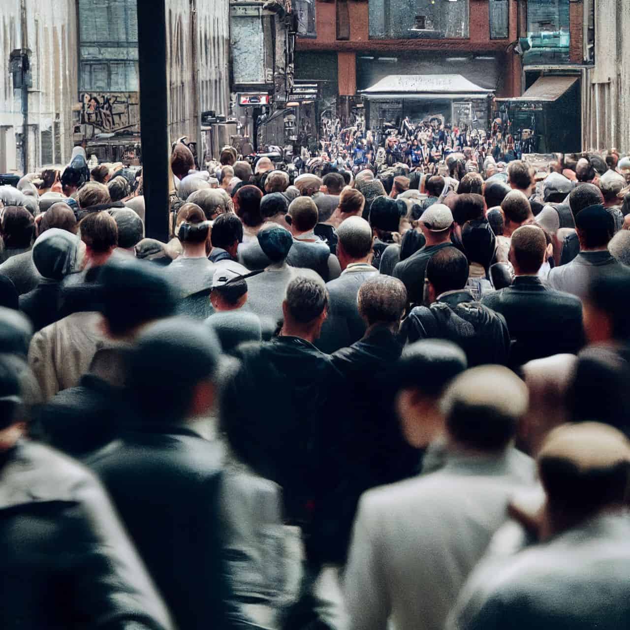 grey man blending into a crowd