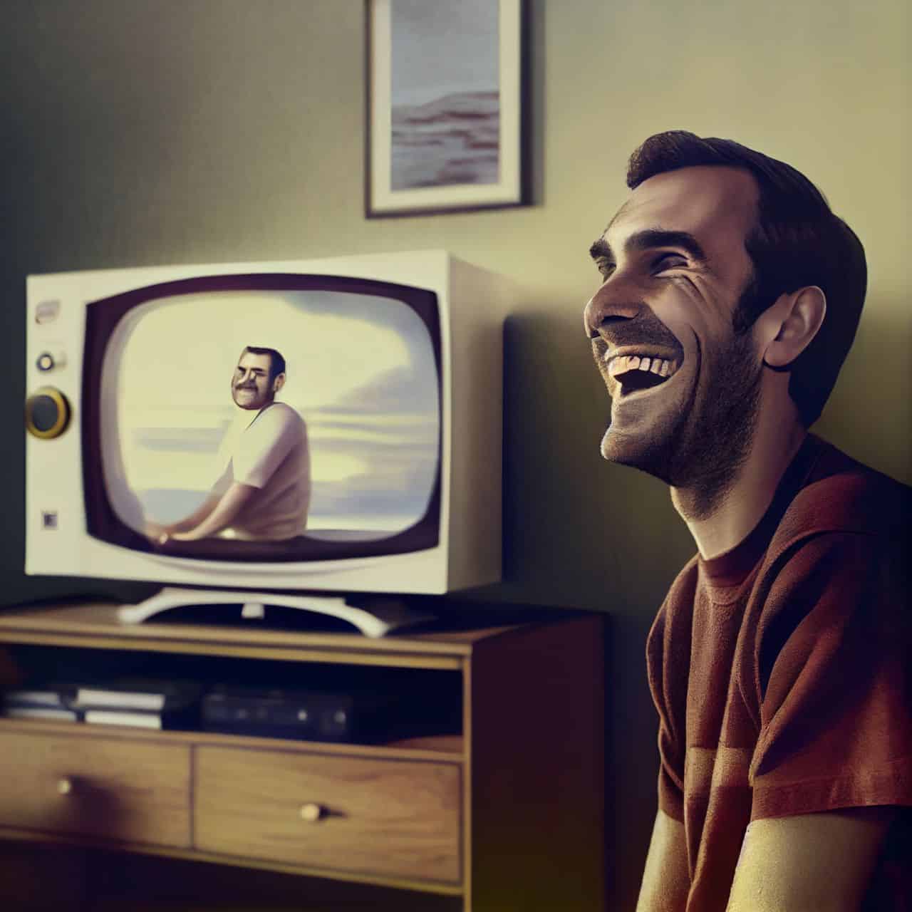 man smiling and watching tv
