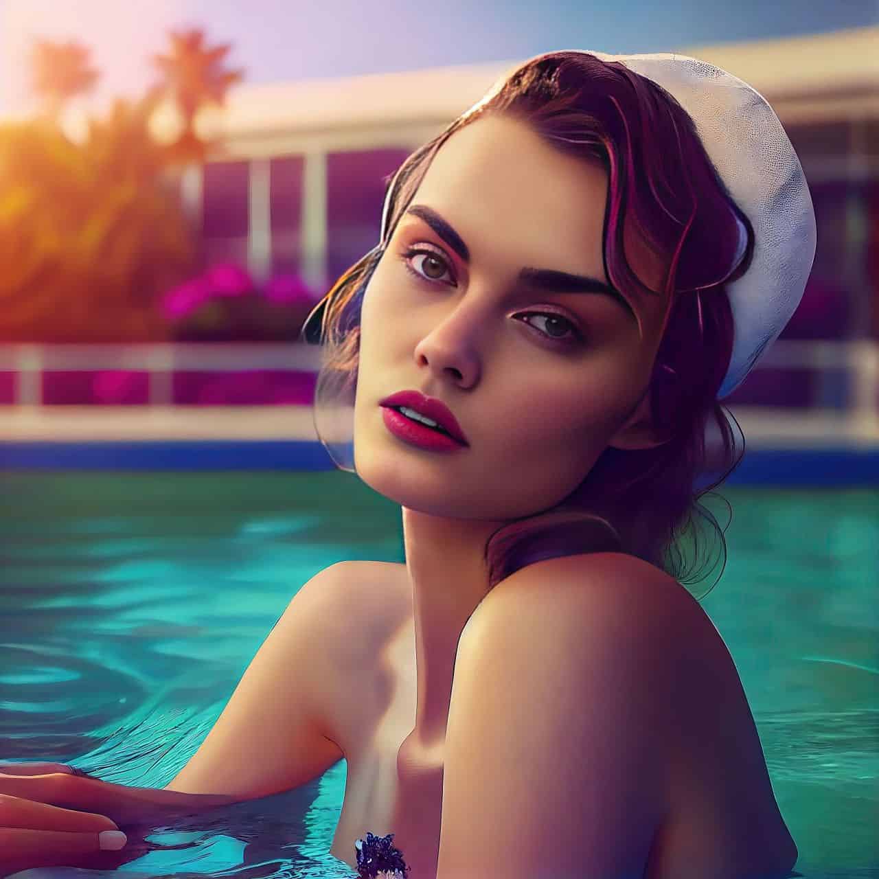 model in a pool