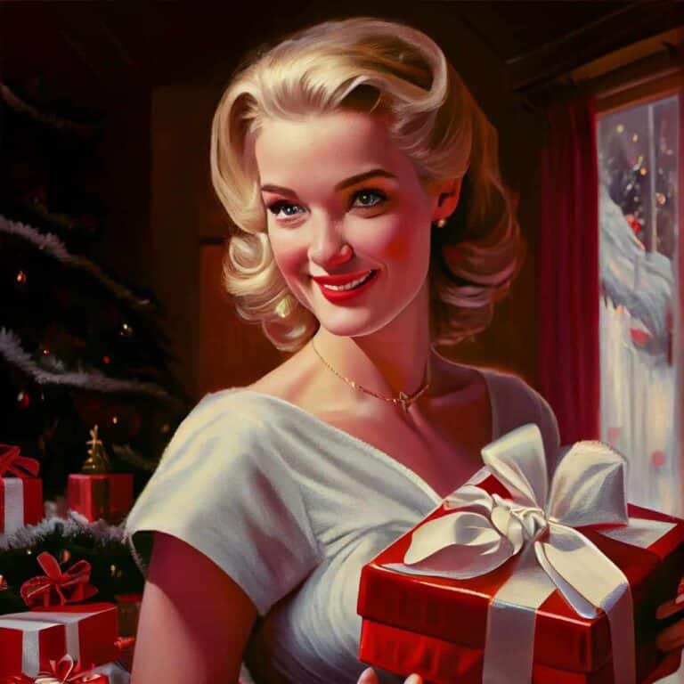 Beautiful girlfriend wife opening Christmas gift 2