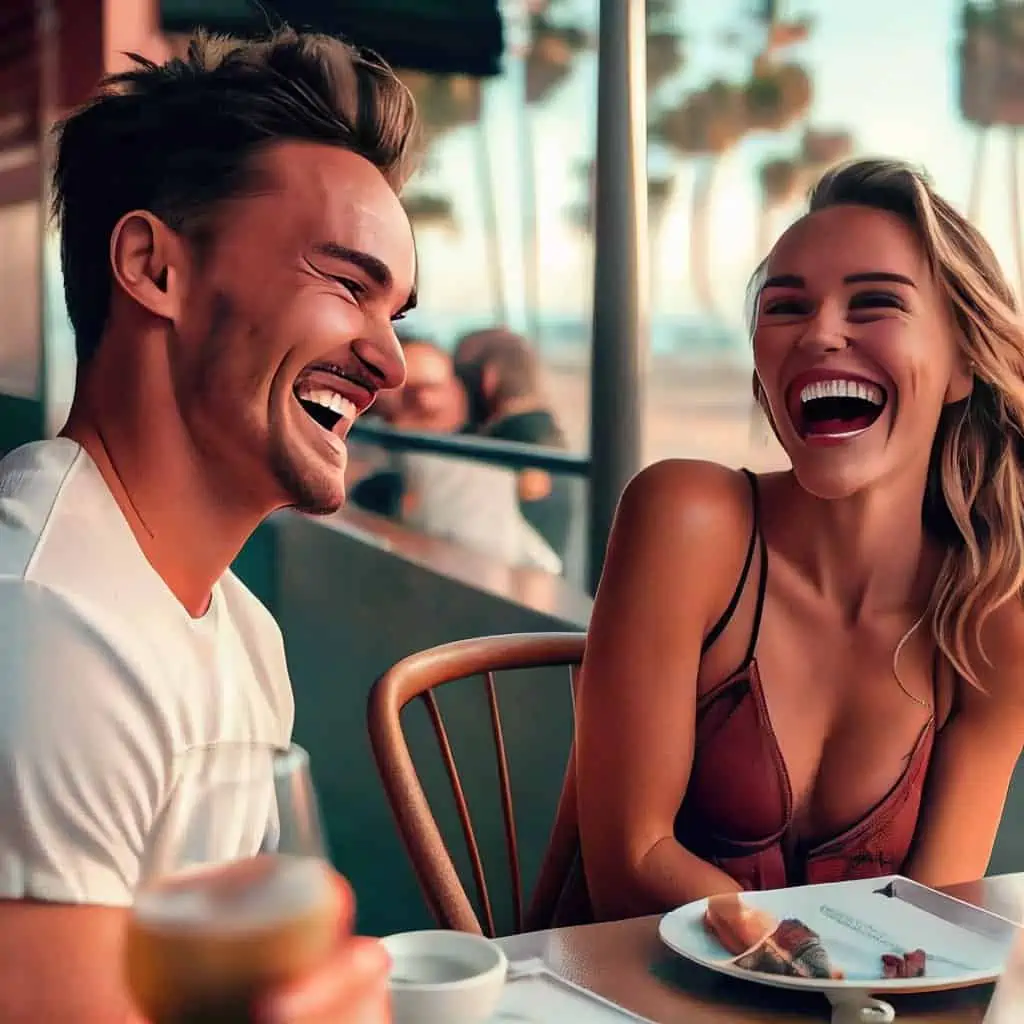 laughing couple on a date
