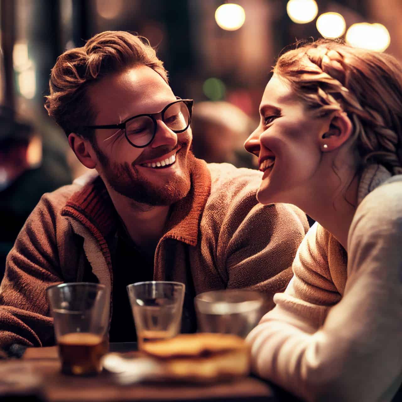 smiling bearded man on a date