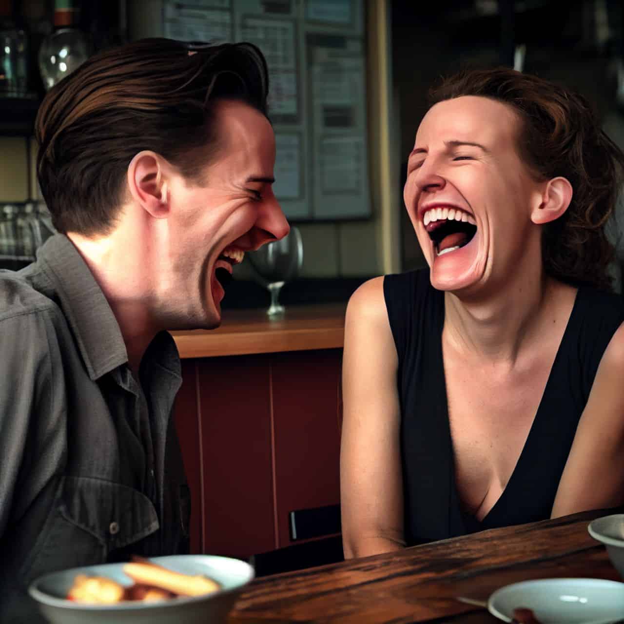 woman laughing at a mans joke