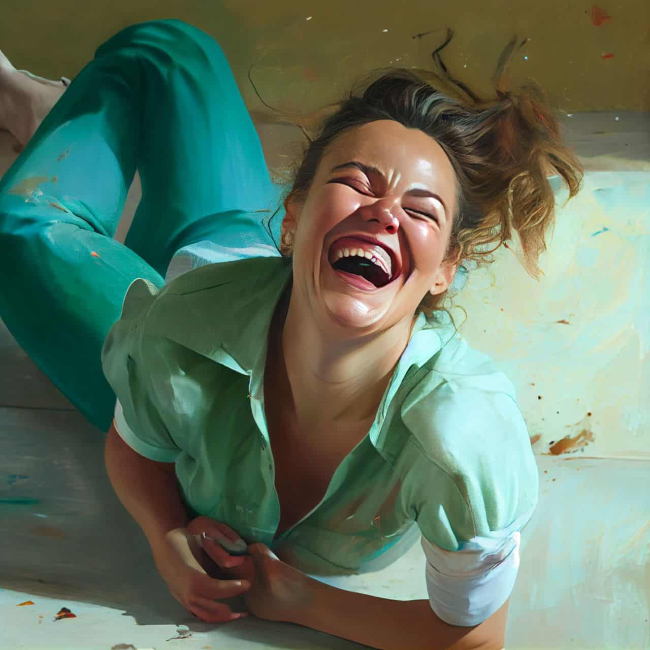 woman laughing on the floor