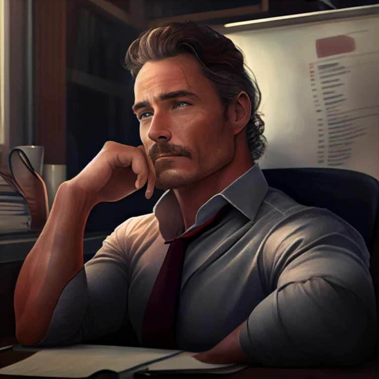 a man thinking about his career at the office