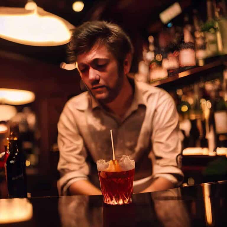drunk man passed out at a cocktail bar