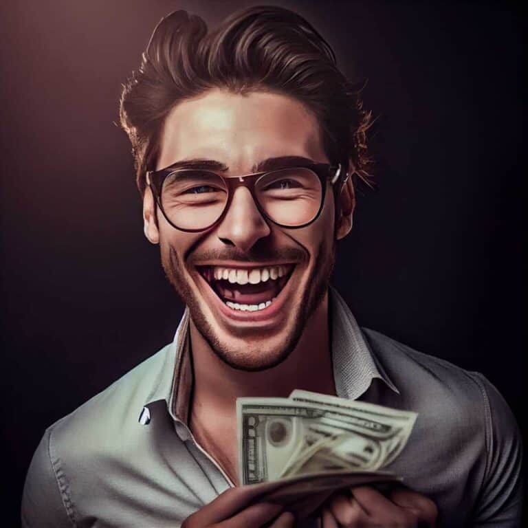 insane man holding money