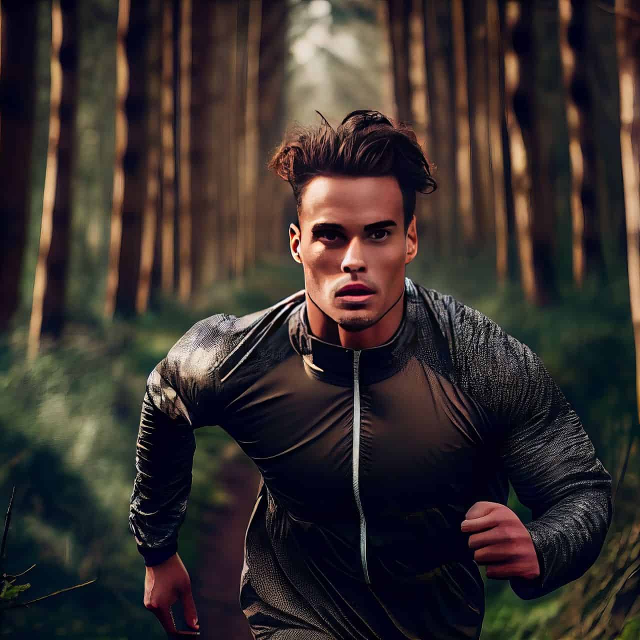 man jogging in the forest