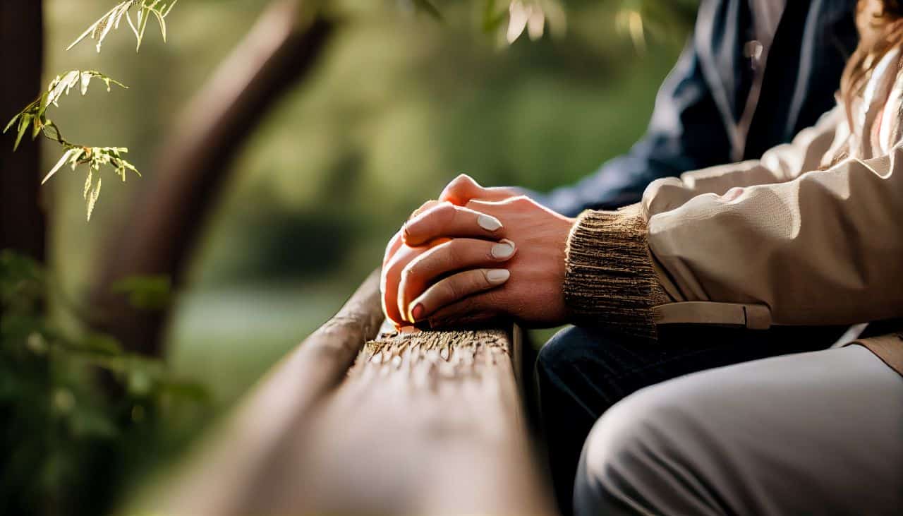 Stress-Proof Your Marriage: A Guide for Bulletproof Husbands 2 couple holding hands on a park bench