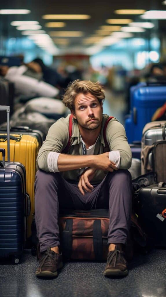 tired passenger at the airport