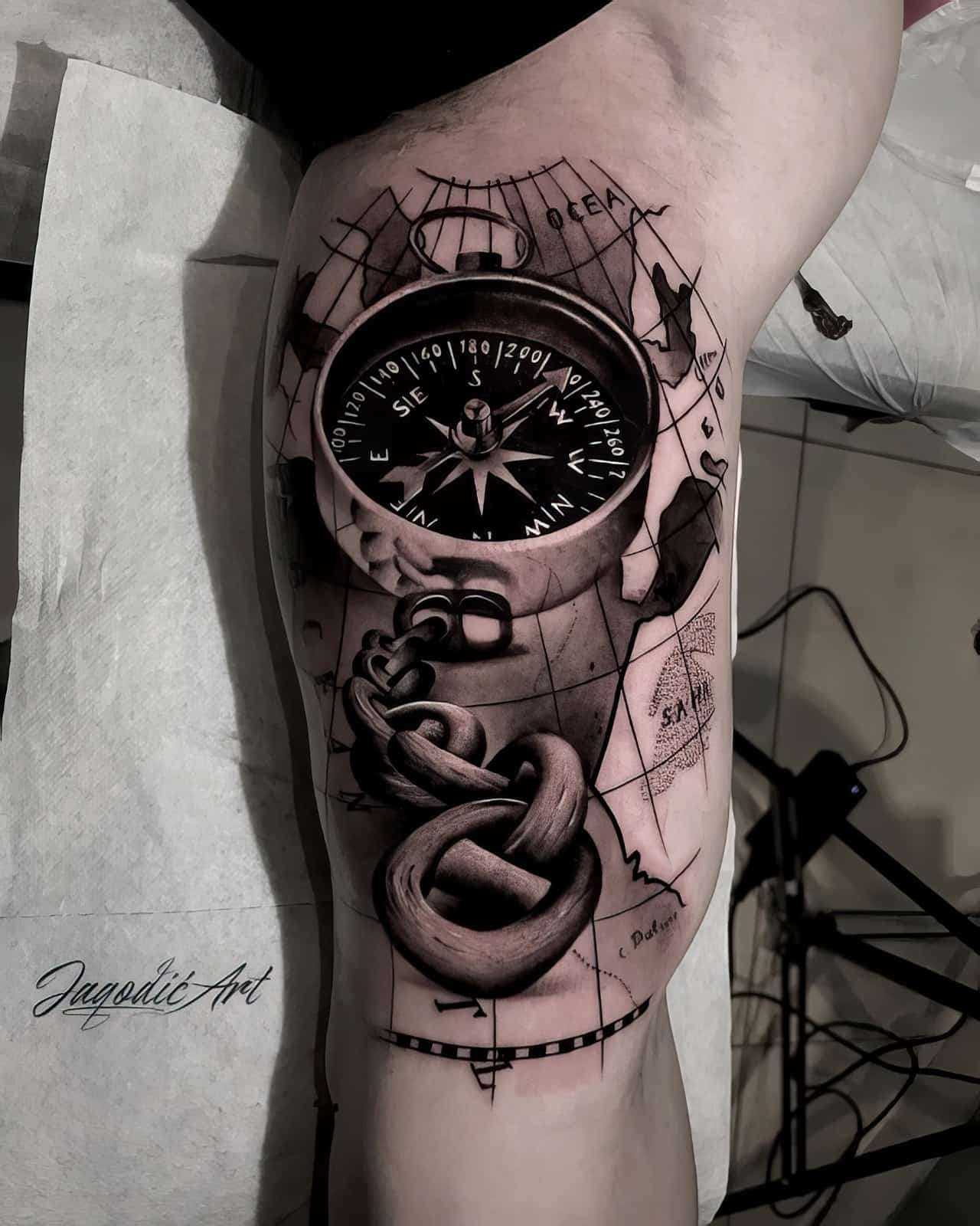 3D Arrow Compass Tattoo On Upper Sleeve