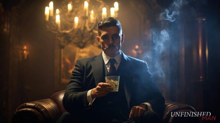 person holding a drink and a cigar