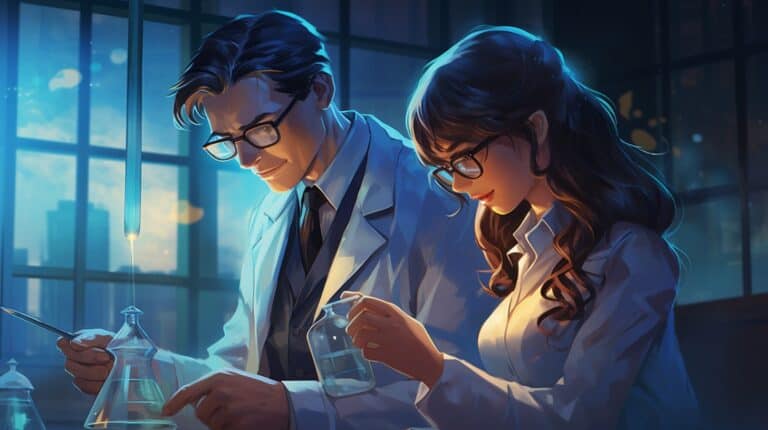 a male and female scientist working beside each other