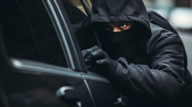 evil man trying to steal a car