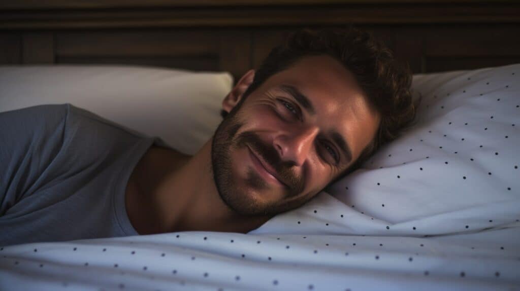 Preparing for First Time Sex: Expert Tips and Tricks for a Memorable Experience 6 man smiling in bed preparing for an evening of practice