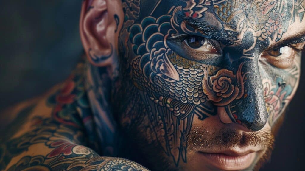 man with a bold face tattoo