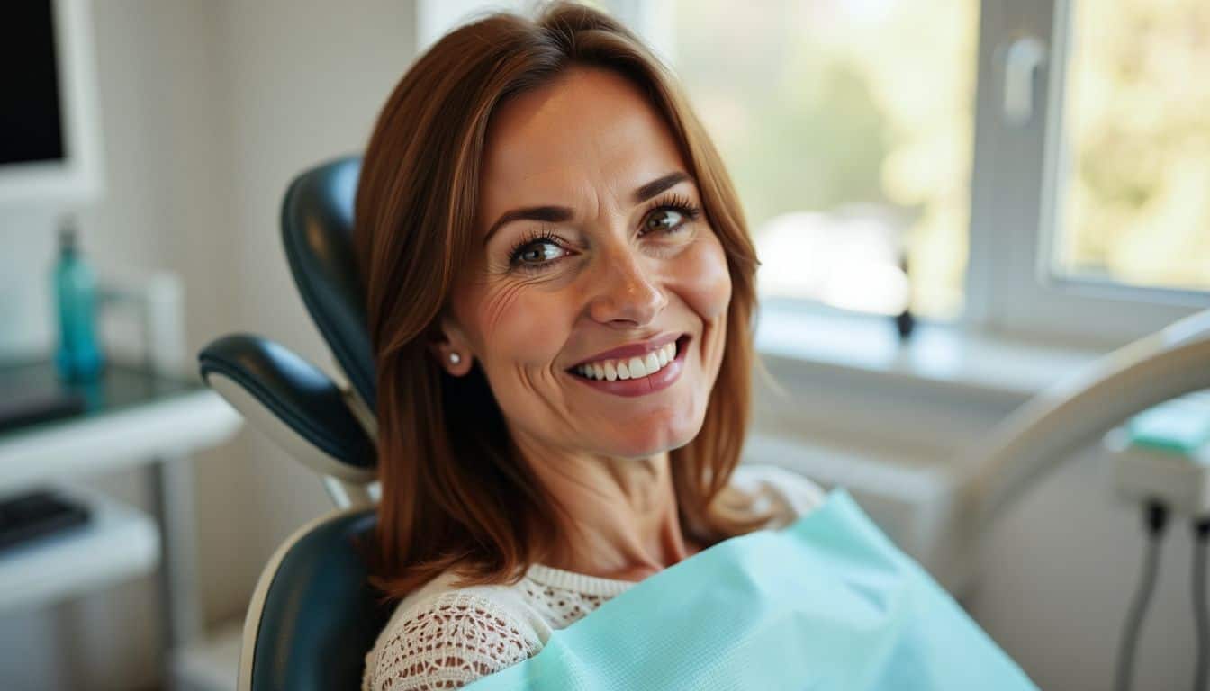 A woman undergoing teeth whitening at a modern dentist's office. A woman undergoing teeth whitening at a modern dentist's office.