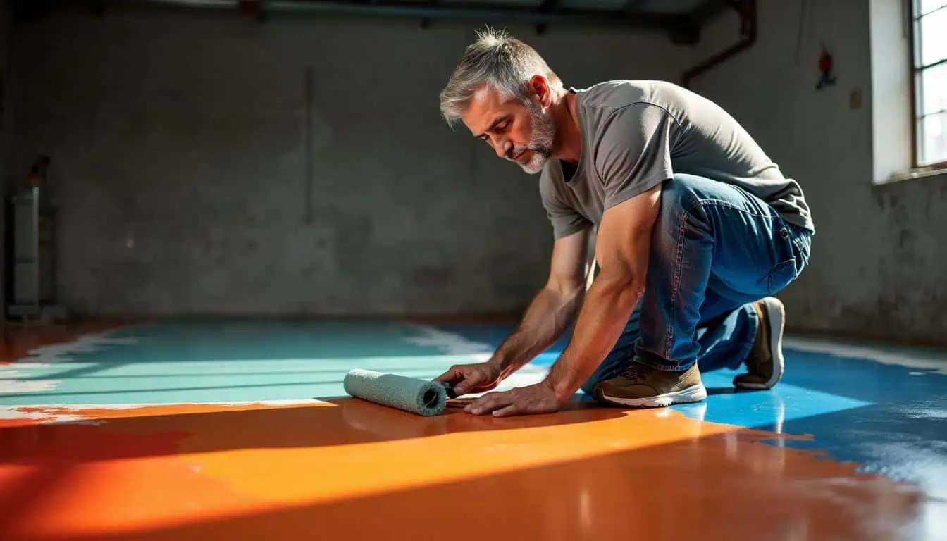 A man applying Vibrance™ Dye to a concrete garage floor.