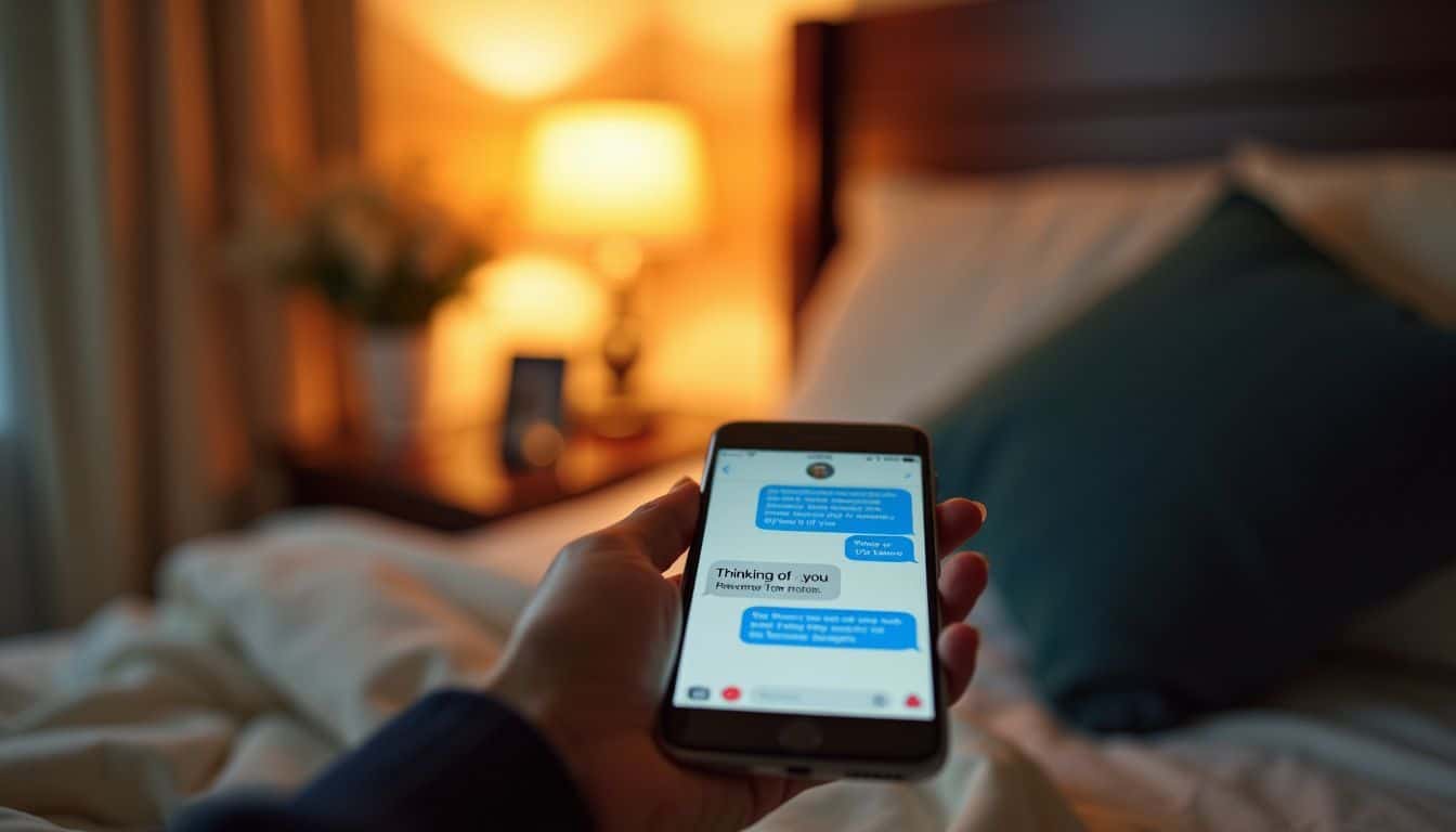 A blurred photo of a sweet text message 'Thinking of you.' A blurred photo of a sweet text message 'Thinking of you.'