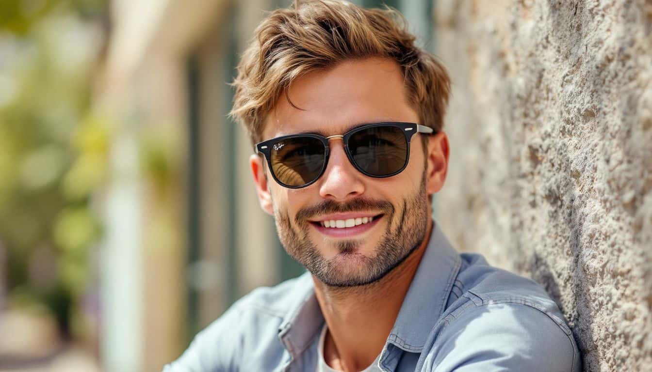 A confident man in his 30s wears Ray-Ban Clubmaster REMIX sunglasses.