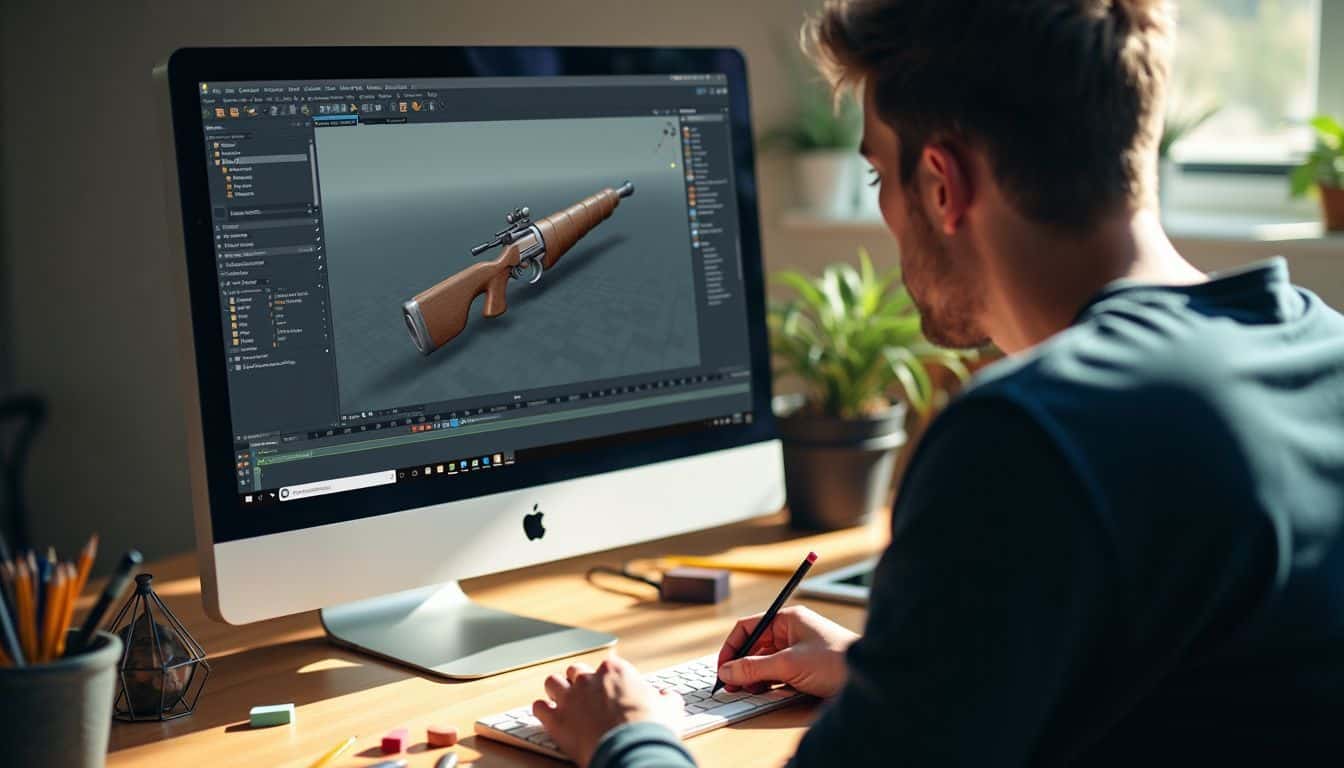 A person is working on modifying a 3D model in Blender. A person is working on modifying a 3D model in Blender.