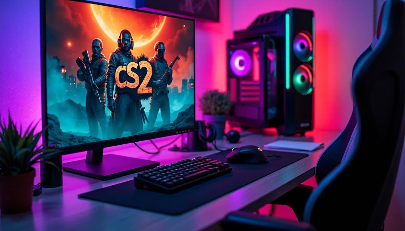A well-designed CS2 skin displayed on a gaming setup with colorful LED lights. A well-designed CS2 skin displayed on a gaming setup with colorful LED lights.