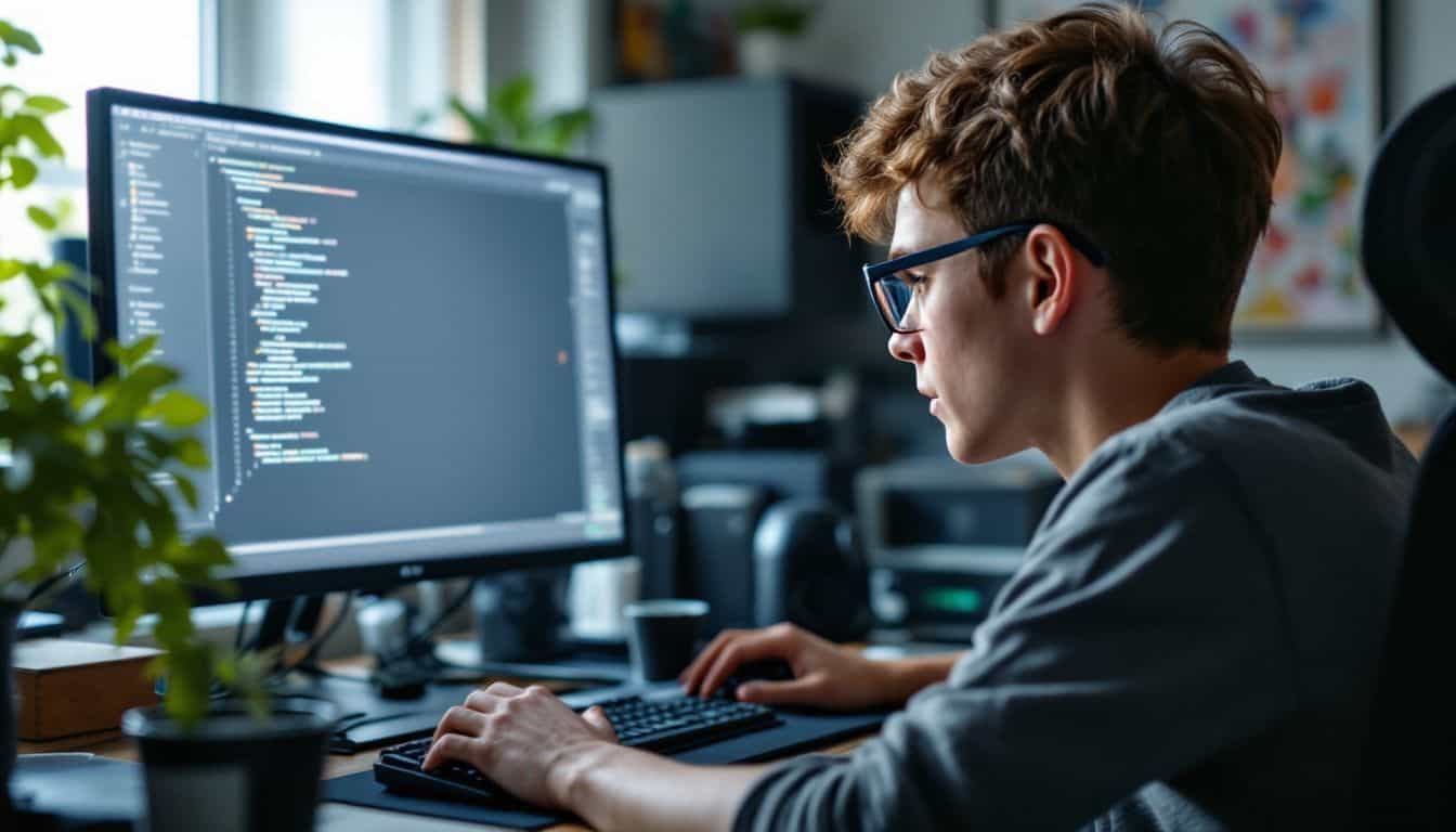 A teenager compares CS:GO and CS2 skins on their computer. A teenager compares CS:GO and CS2 skins on their computer.