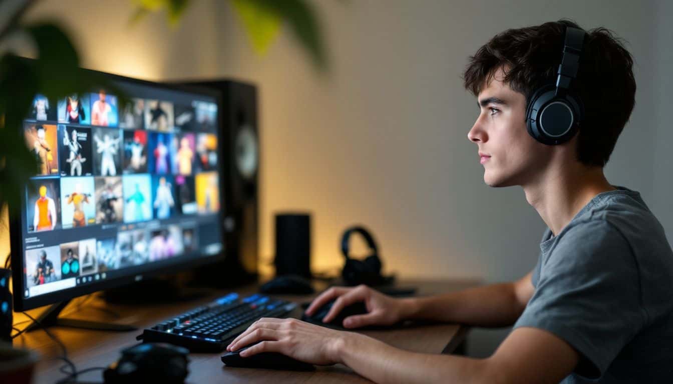 A teenager playing Counter-Strike 2 at their desk with gaming peripherals. A teenager playing Counter-Strike 2 at their desk with gaming peripherals.
