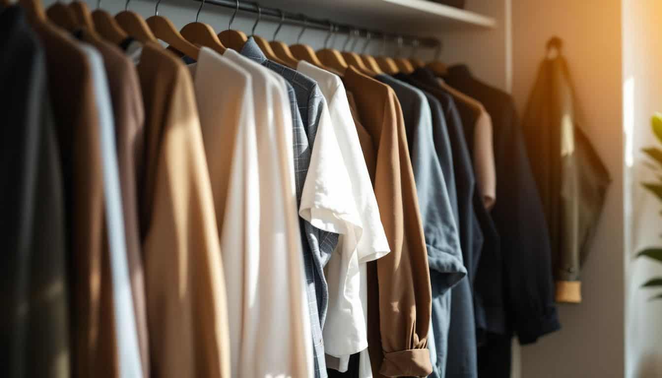 Modern, minimalist, and tidy closet with stylish clothes and accessories. Modern, minimalist, and tidy closet with stylish clothes and accessories.