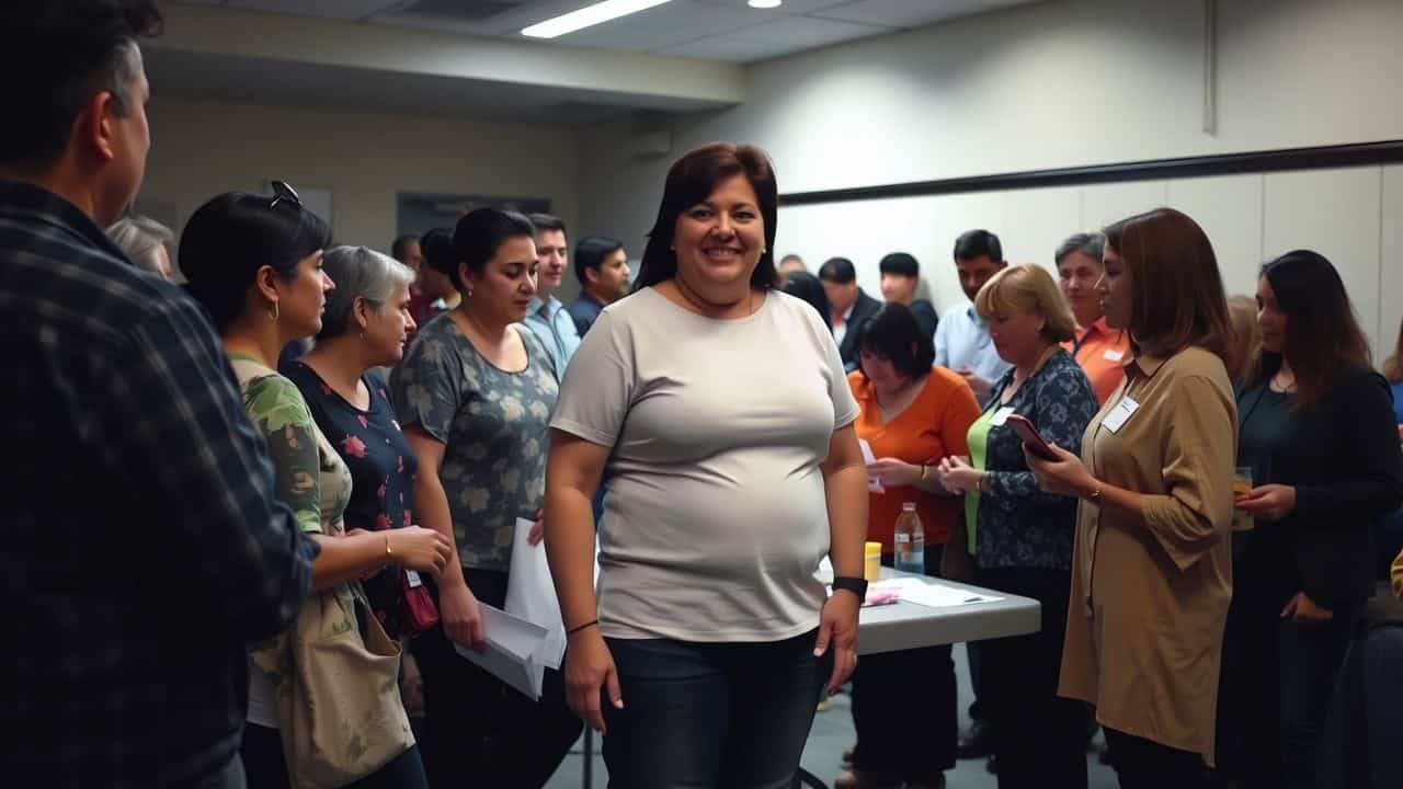 A diverse group of people participating in a community sweepstake event.
