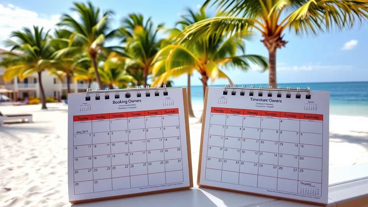 A serene beach resort with open booking calendars for timeshare owners. A serene beach resort with open booking calendars for timeshare owners.