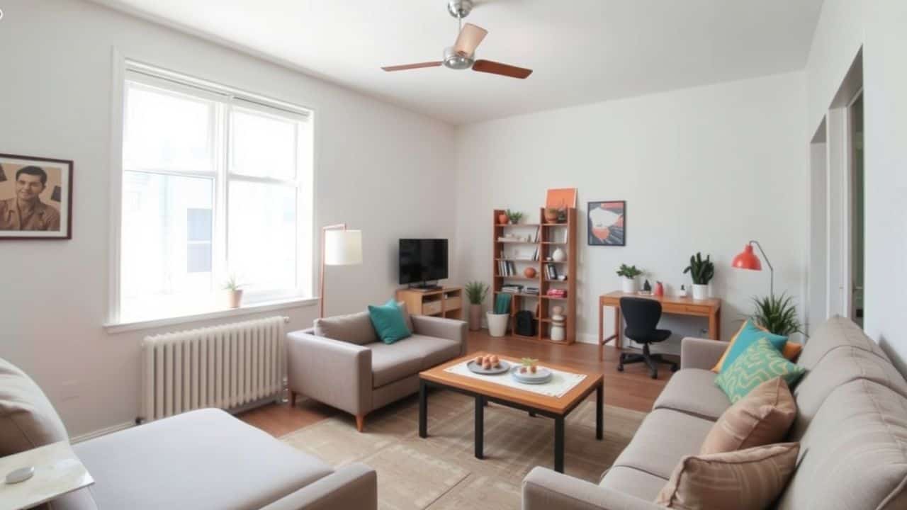 A cozy, well-decorated studio apartment ideal for someone transitioning from homelessness. A cozy, well-decorated studio apartment ideal for someone transitioning from homelessness.