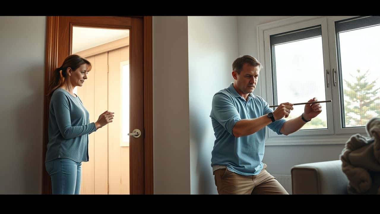 A couple in their 30s and 40s doing home repairs. A couple in their 30s and 40s doing home repairs.
