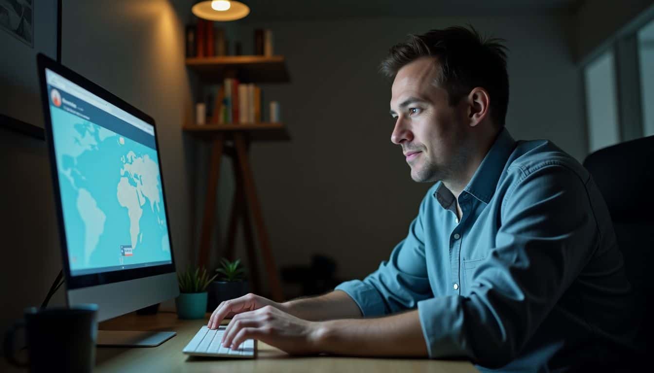 A man is researching virtual bank accounts and anonymous payment options. A man is researching virtual bank accounts and anonymous payment options.