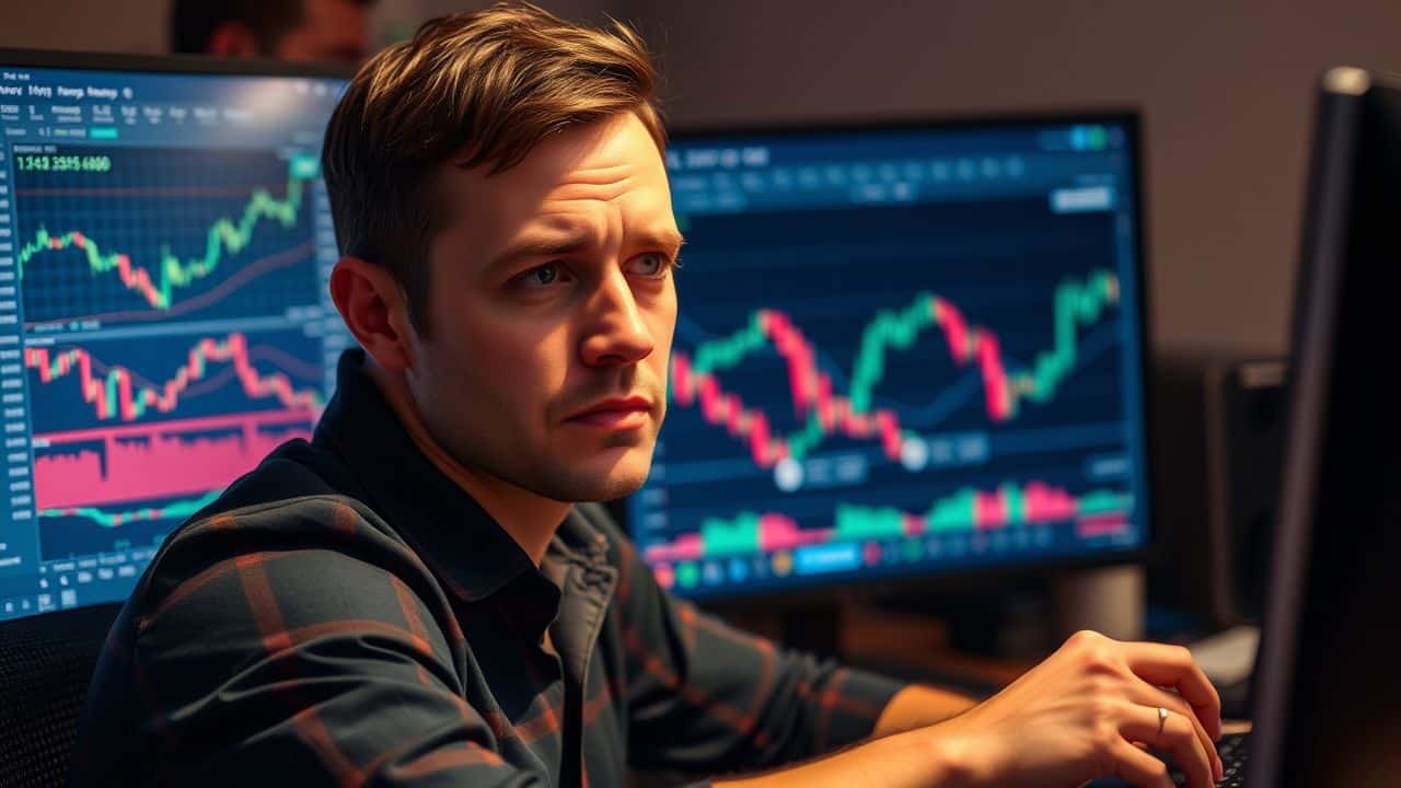 A frustrated trader struggles with low liquidity in cryptocurrencies. A frustrated trader struggles with low liquidity in cryptocurrencies.