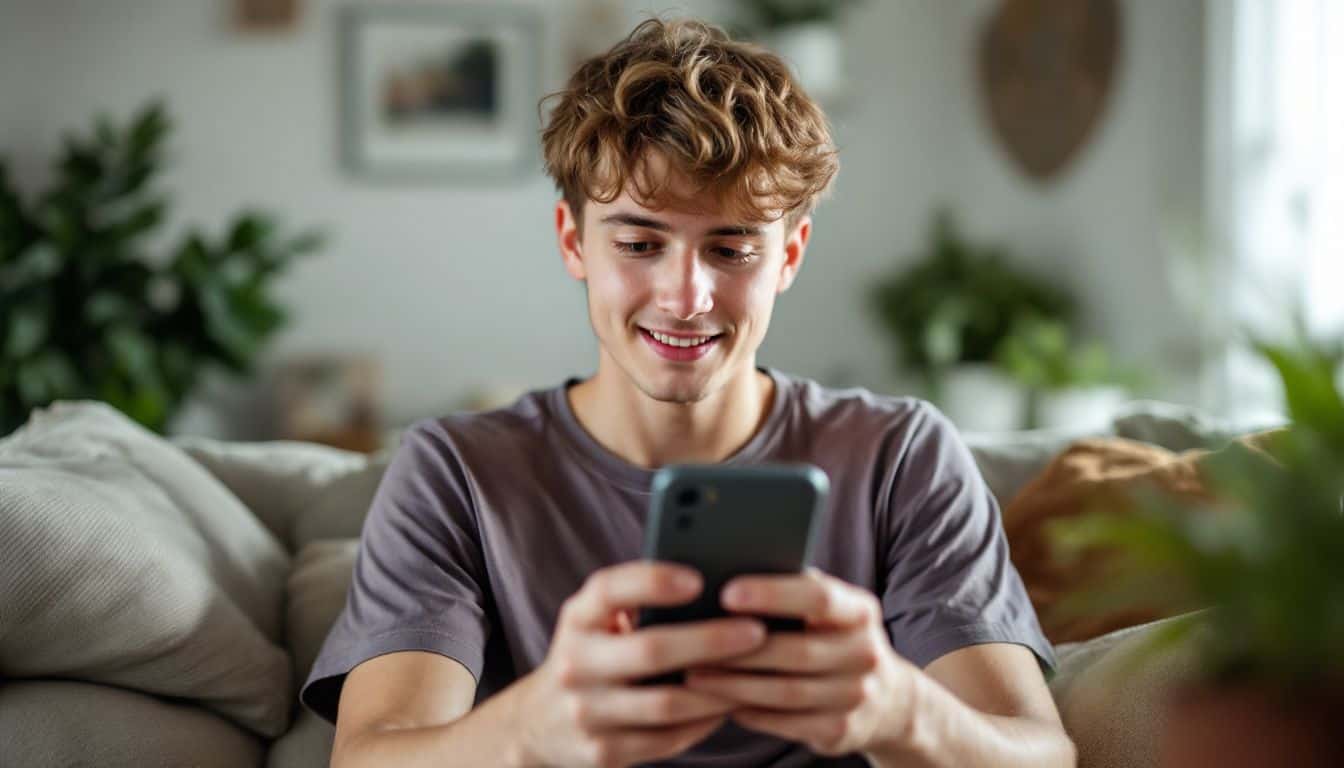 A young adult creating AI-generated TikTok videos in a cozy home. A young adult creating AI-generated TikTok videos in a cozy home.