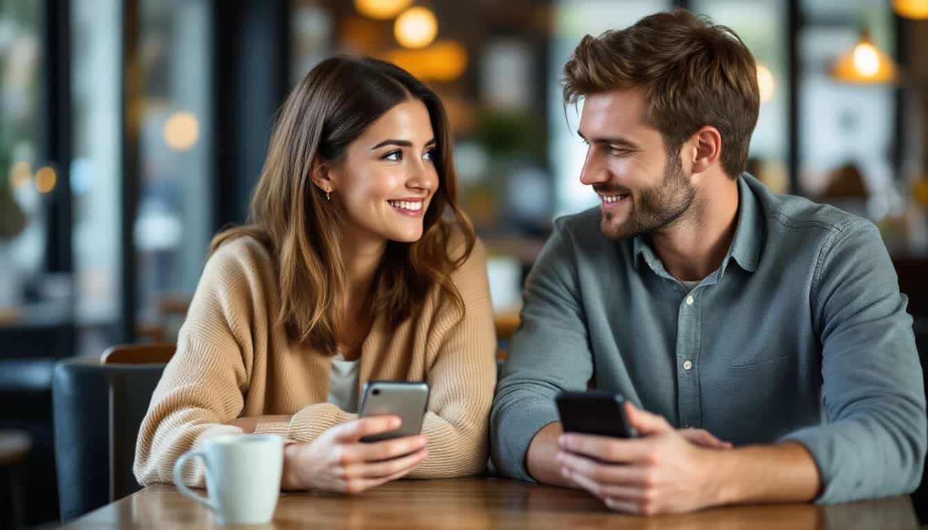 A couple in their 30s sitting at a restaurant table. A couple in their 30s sitting at a restaurant table.