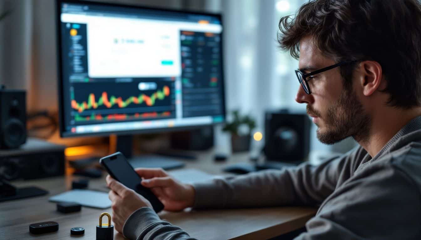 A person setting up two-factor authentication for cryptocurrency trading.