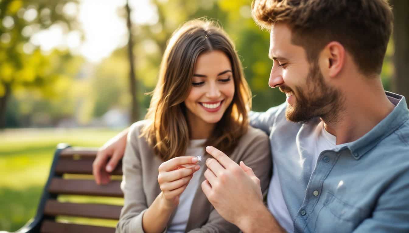 A couple in their late 20s happily celebrates their engagement. A couple in their late 20s happily celebrates their engagement.