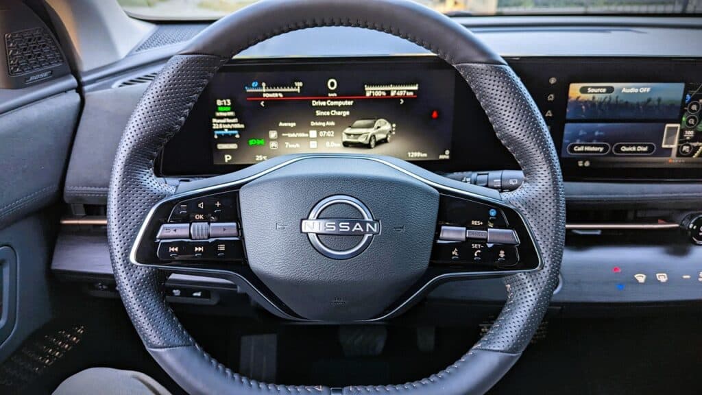 2024 Nissan Ariya Platinum+ E-Force Review 13 2024 Nissan Ariya steering wheel