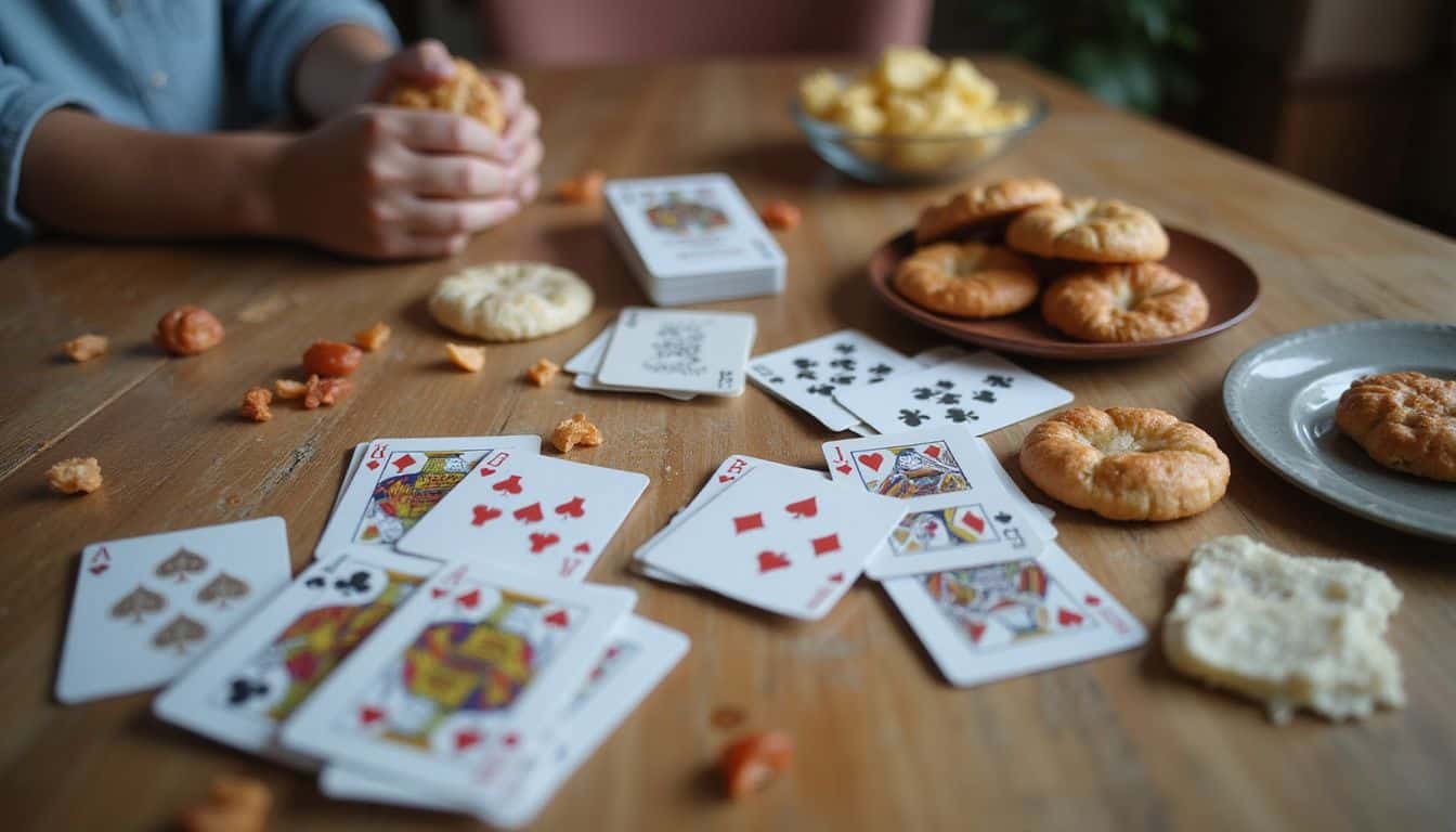 A close-up photo of a wooden table set up for a cozy game night with friends. A close-up photo of a wooden table set up for a cozy game night with friends.