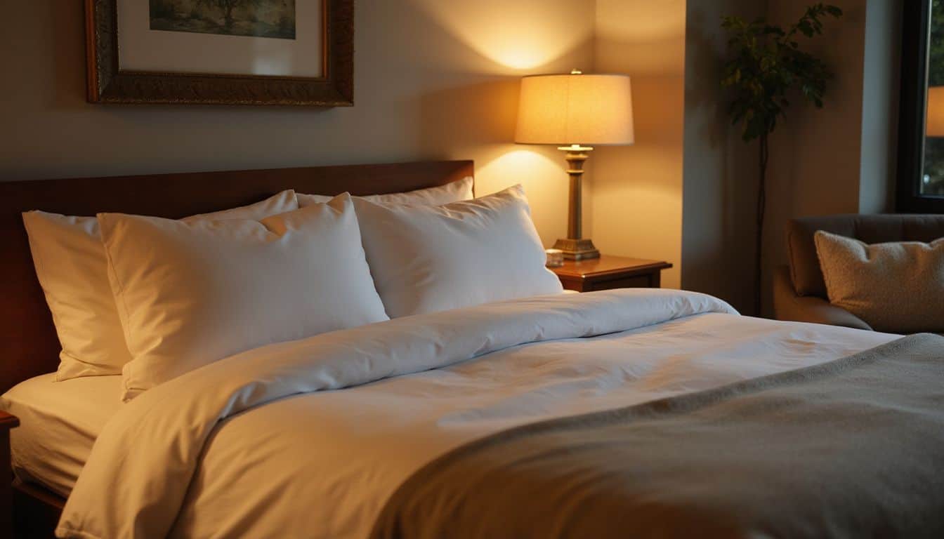 A cozy bedroom with a neatly made bed and a peaceful vibe. A cozy bedroom with a neatly made bed and a peaceful vibe.