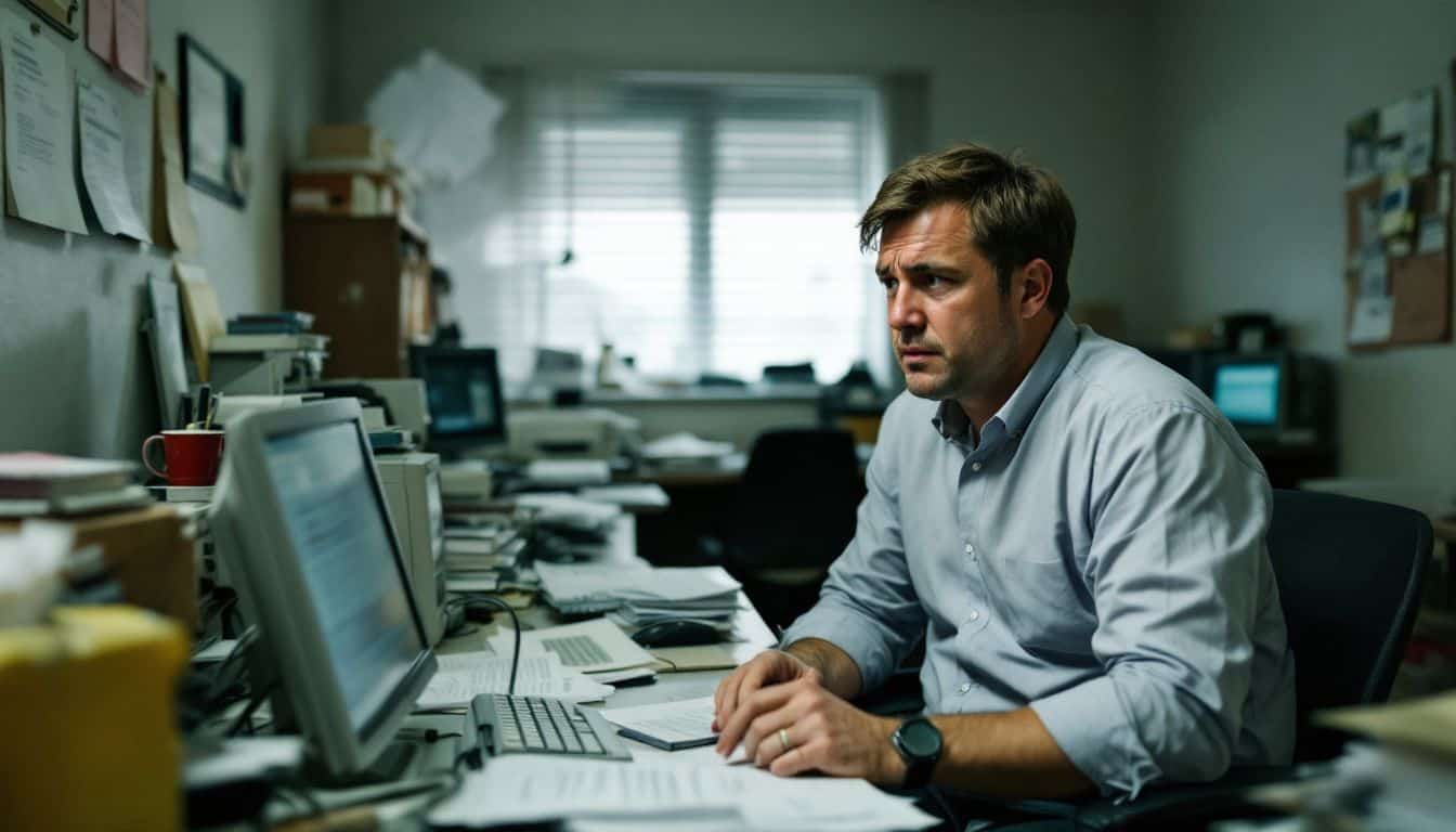 A frustrated man tries to communicate with a government office employee. A frustrated man tries to communicate with a government office employee.