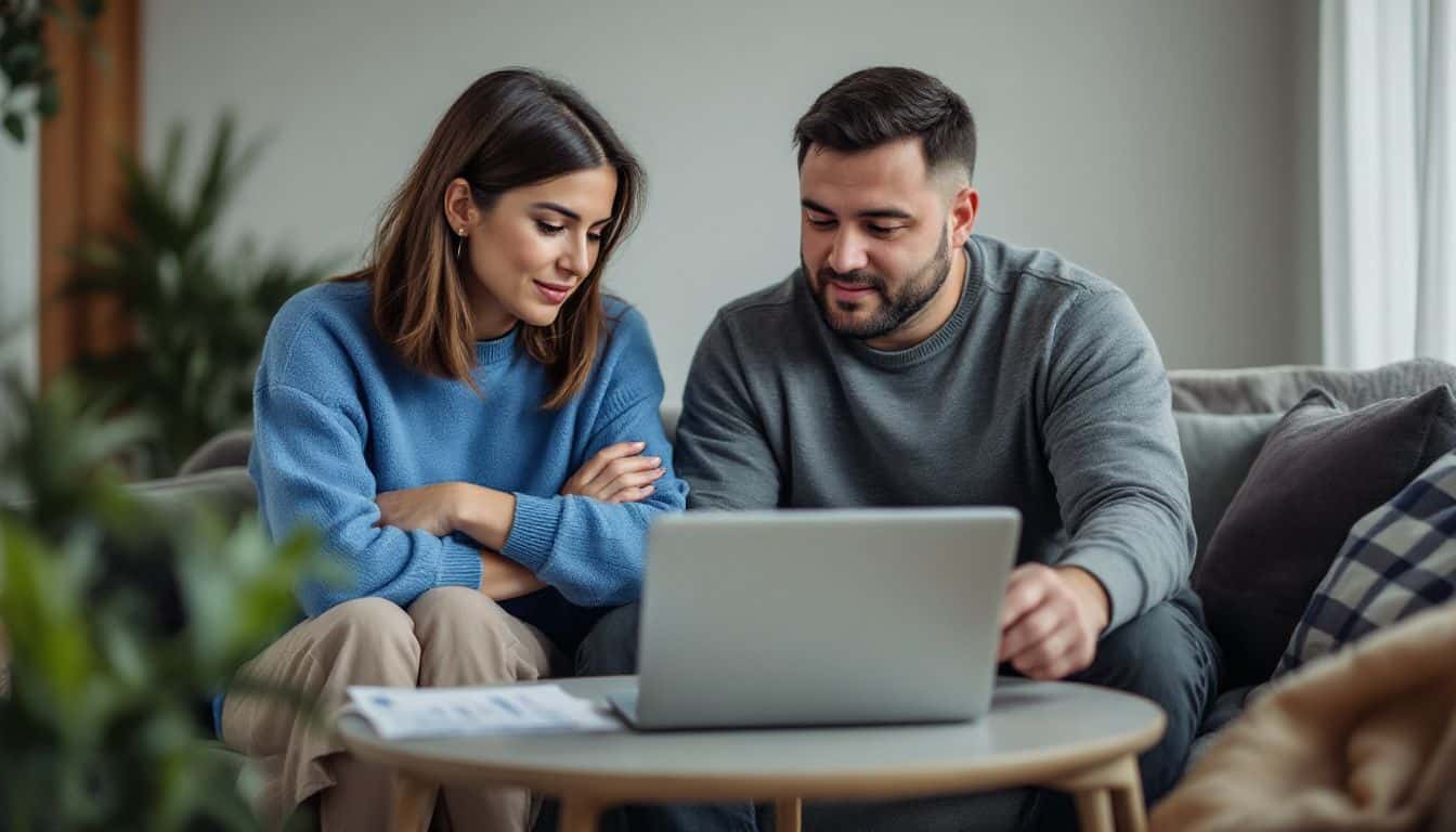 A couple in their 40s discussing real estate with an agent. A couple in their 40s discussing real estate with an agent.