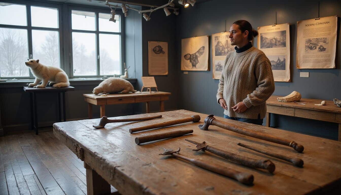 The Svalbard Museum exhibits old mining tools, historic photographs, Arctic wildlife specimens, and climate change information.