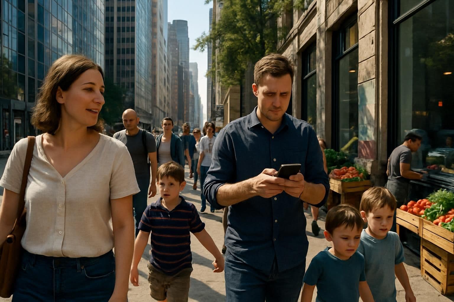 A vibrant city street scene in 2025, filled with diverse pedestrians, historic buildings, and bustling activity. A vibrant city street scene in 2025, filled with diverse pedestrians, historic buildings, and bustling activity.