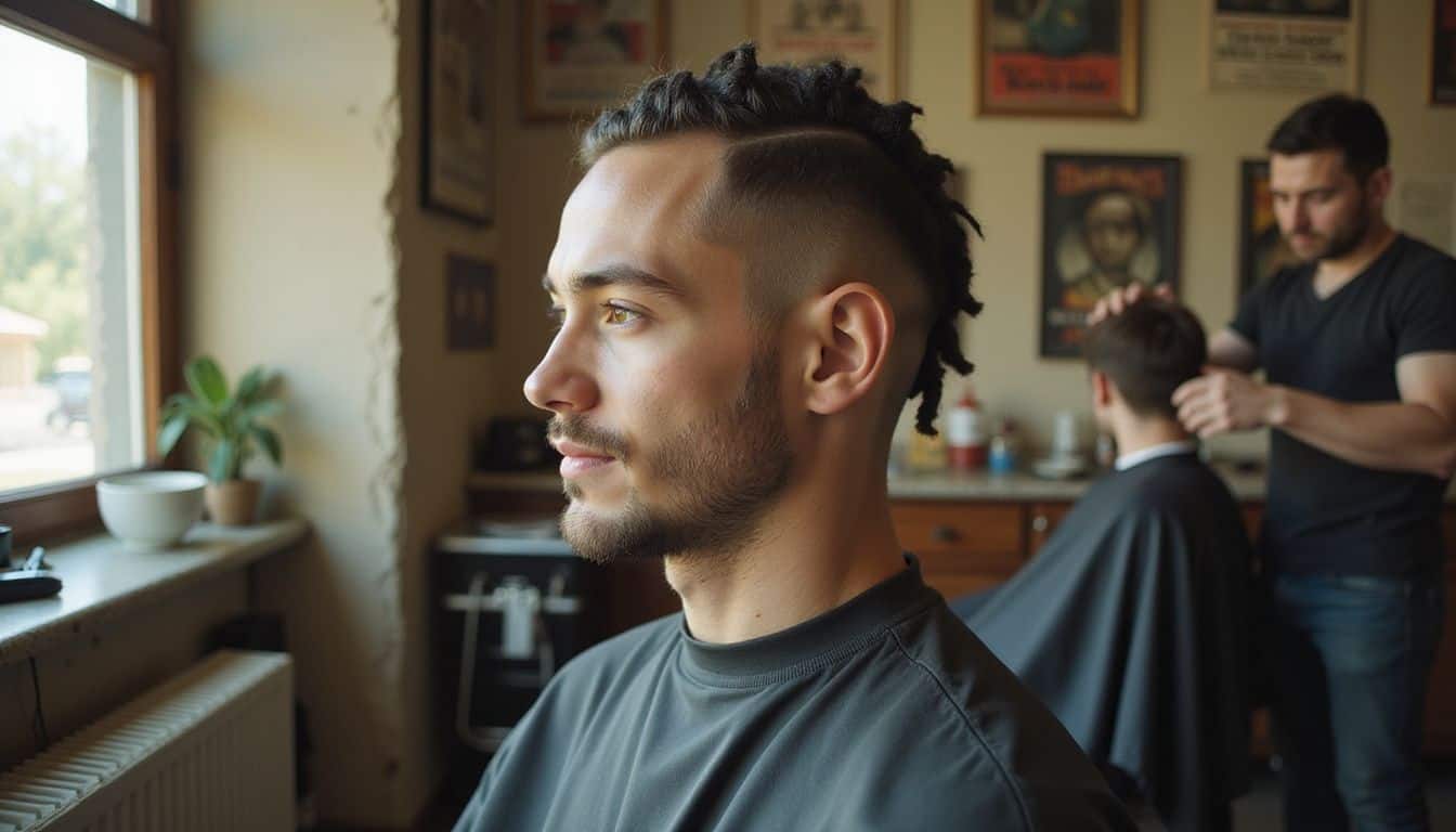 A young man patiently waits in a classic barbershop for his turn to get his hair styled. A young man patiently waits in a classic barbershop for his turn to get his hair styled.