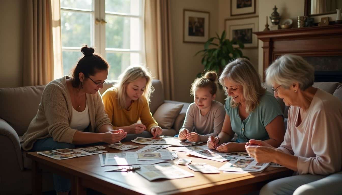 A diverse group of adults gathers in a cozy living room, engaged in a creative activity of cutting out magazine clippings. A diverse group of adults gathers in a cozy living room, engaged in a creative activity of cutting out magazine clippings.