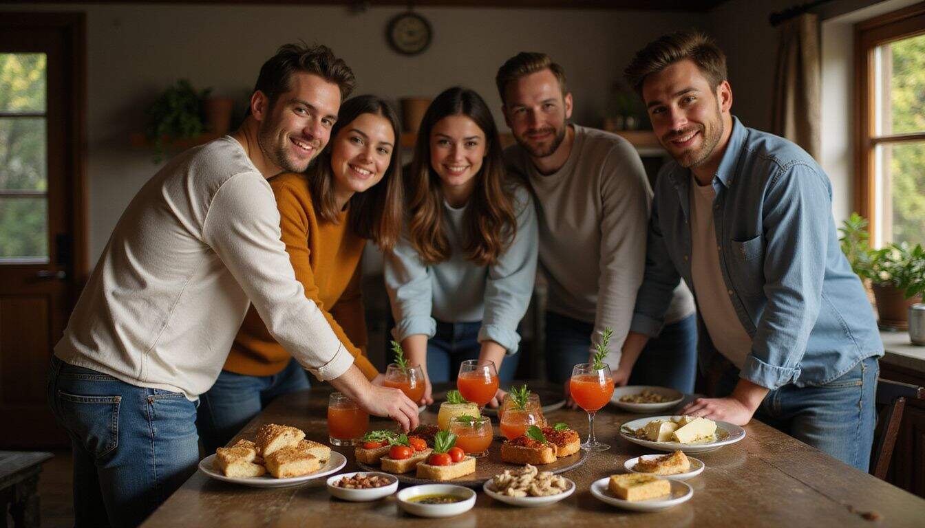 A group of adults enjoys a relaxed divorce party, celebrating with cocktails and appetizers around a rustic wooden table. A group of adults enjoys a relaxed divorce party, celebrating with cocktails and appetizers around a rustic wooden table.