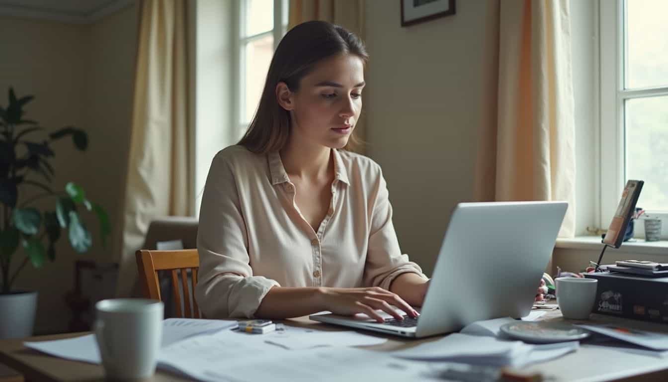 A traveler sits at a desk and edits hotel dates on a laptop. A traveler sits at a desk and edits hotel dates on a laptop.
